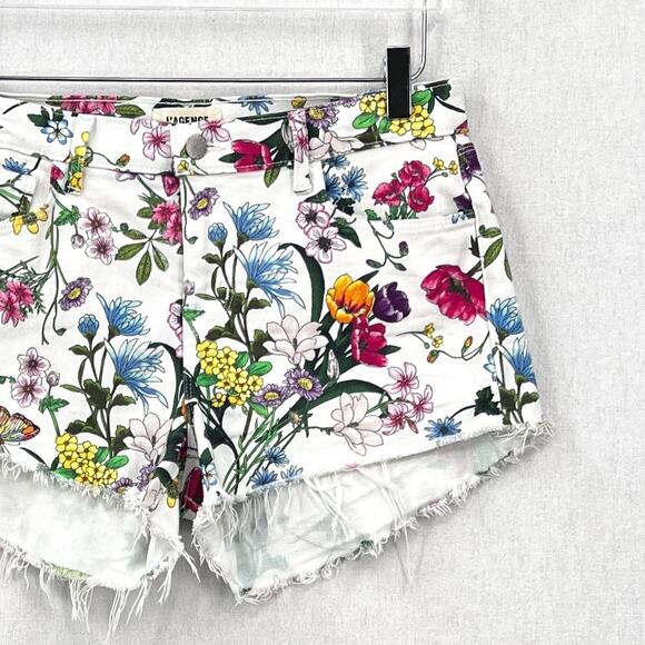 L'AGENCE Audrey Mid Rise Botanical Print Jean Shorts Womens 26 White Multi Denim - Picture 7 of 16